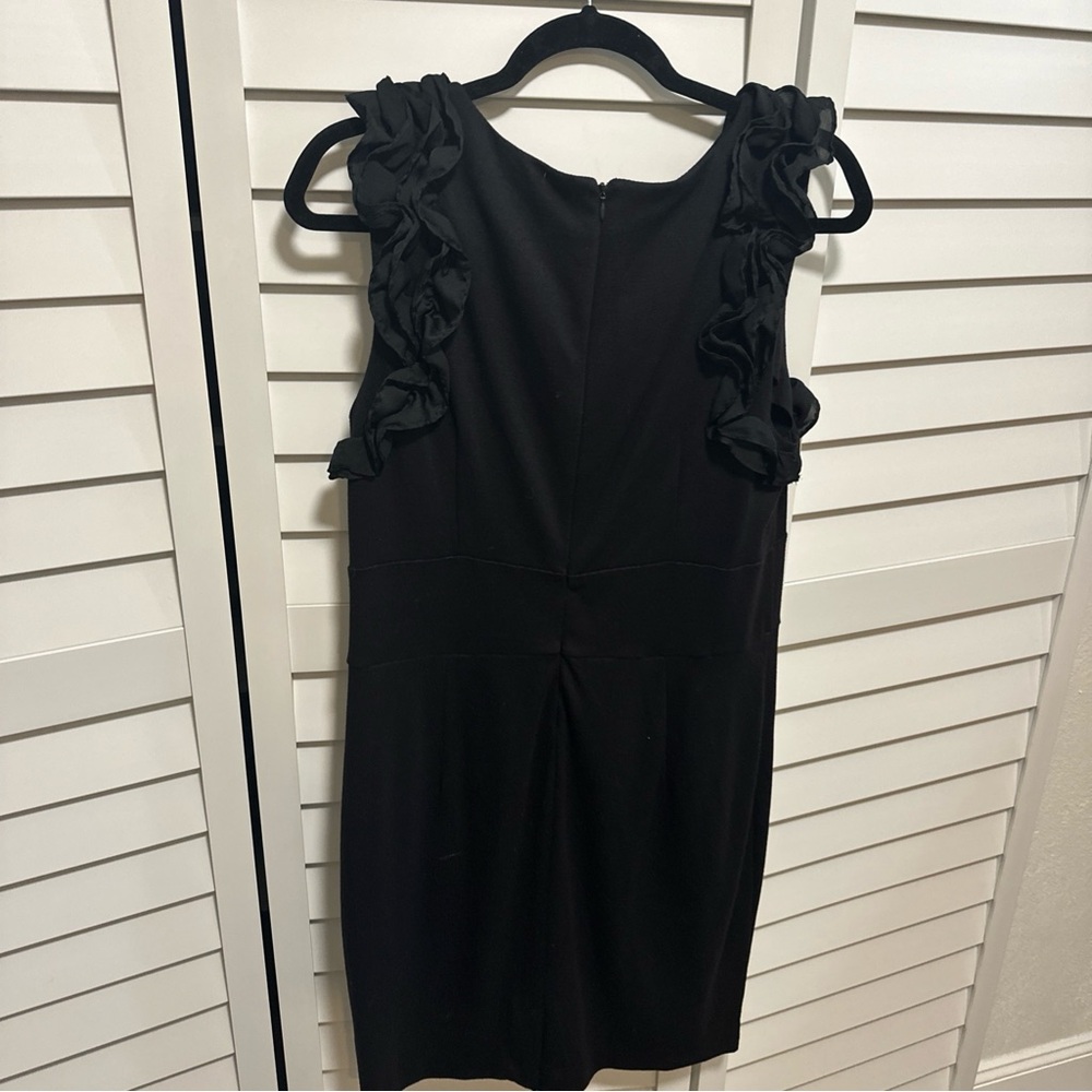 Carmen Marc Valvo Sz 14 Sheath Dress Black Ruffle Arms
